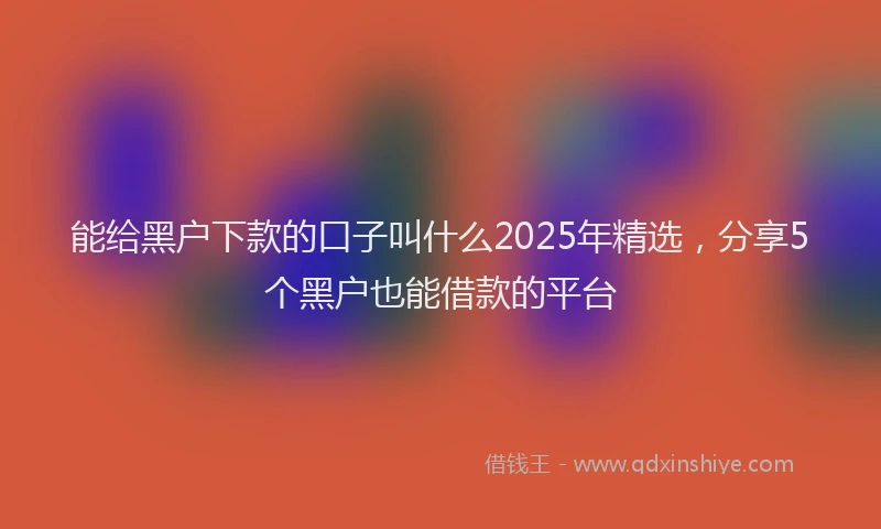 能给黑户下款的口子叫什么2025年精选，分享5个黑户也能借款的平台