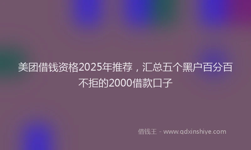 美团借钱资格2025年推荐，汇总五个黑户百分百不拒的2000借款口子