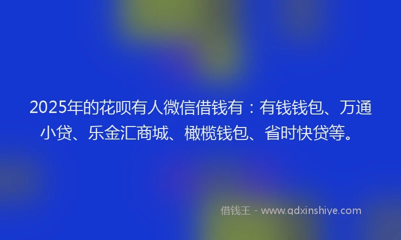 2025年的花呗有人微信借钱有：有钱钱包、万通小贷、乐金汇商城、橄榄钱包、省时快贷等。
