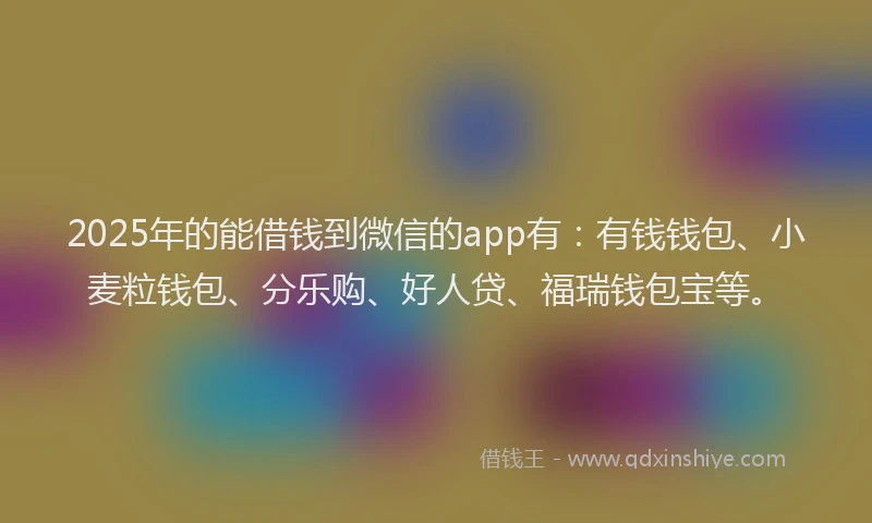2025年的能借钱到微信的app有：有钱钱包、小麦粒钱包、分乐购、好人贷、福瑞钱包宝等。