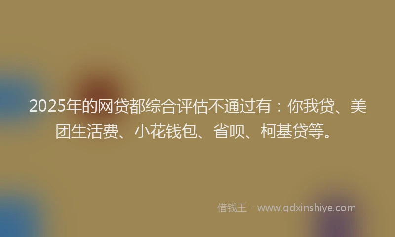 2025年的网贷都综合评估不通过有：你我贷、美团生活费、小花钱包、省呗、柯基贷等。