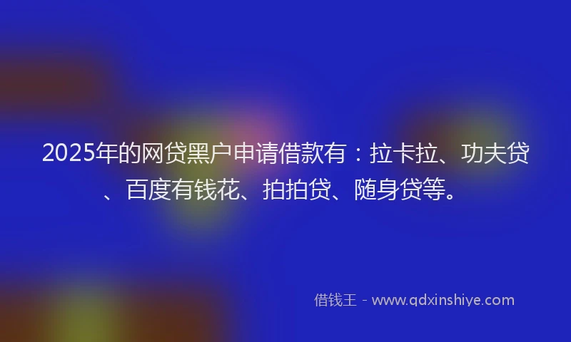 2025年的网贷黑户申请借款有：拉卡拉、功夫贷、百度有钱花、拍拍贷、随身贷等。