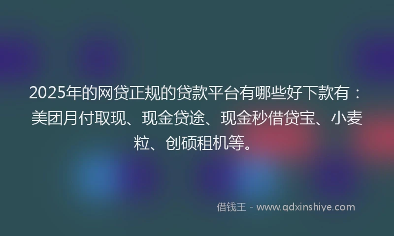 2025年的网贷正规的贷款平台有哪些好下款有：美团月付取现、现金贷途、现金秒借贷宝、小麦粒、创硕租机等。