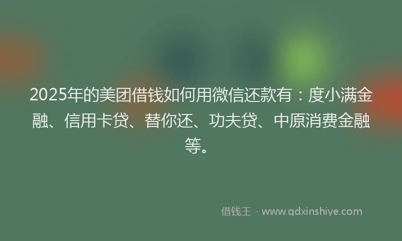 2025年的美团借钱如何用微信还款有：度小满金融、信用卡贷、替你还、功夫贷、中原消费金融等。