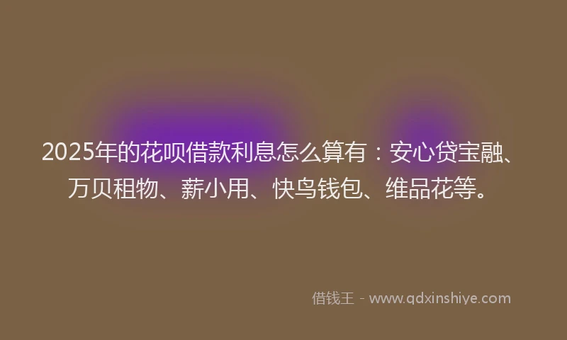 2025年的花呗借款利息怎么算有：安心贷宝融、万贝租物、薪小用、快鸟钱包、维品花等。