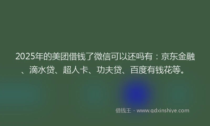 2025年的美团借钱了微信可以还吗有：京东金融、滴水贷、超人卡、功夫贷、百度有钱花等。
