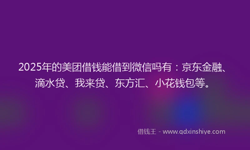 2025年的美团借钱能借到微信吗有：京东金融、滴水贷、我来贷、东方汇、小花钱包等。
