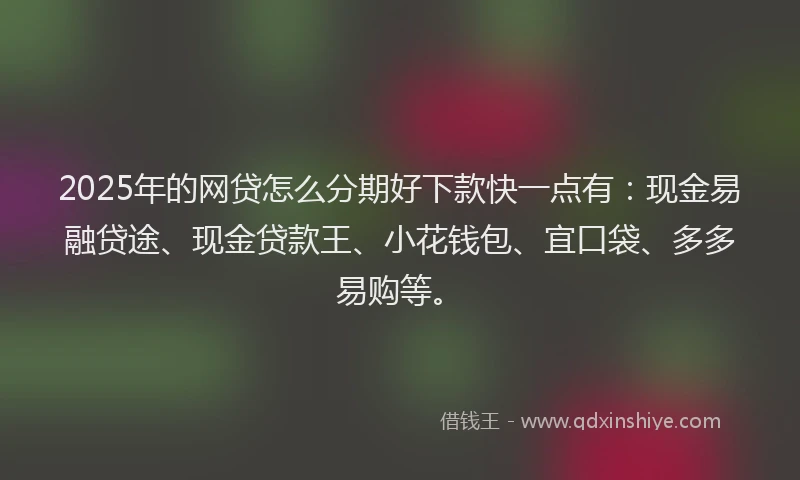 2025年的网贷怎么分期好下款快一点有：现金易融贷途、现金贷款王、小花钱包、宜口袋、多多易购等。