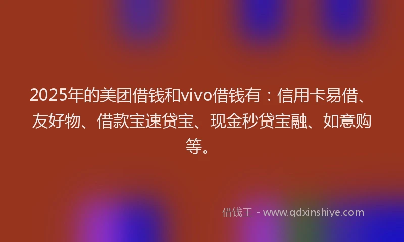 2025年的美团借钱和vivo借钱有：信用卡易借、友好物、借款宝速贷宝、现金秒贷宝融、如意购等。