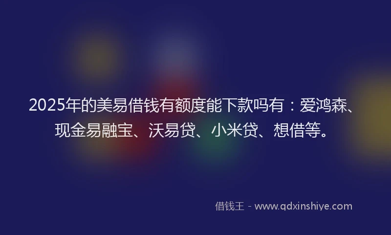 2025年的美易借钱有额度能下款吗有：爱鸿森、现金易融宝、沃易贷、小米贷、想借等。