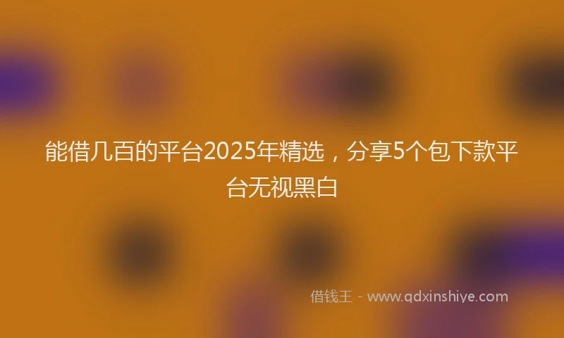能借几百的平台2025年精选，分享5个包下款平台无视黑白