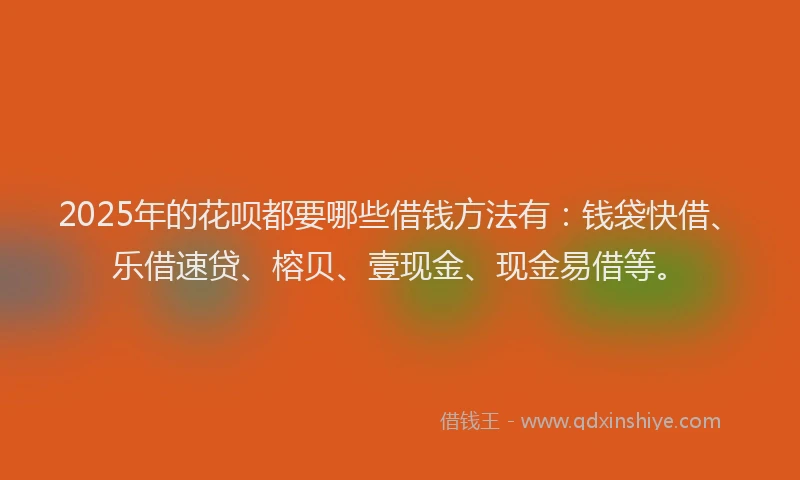 2025年的花呗都要哪些借钱方法有：钱袋快借、乐借速贷、榕贝、壹现金、现金易借等。