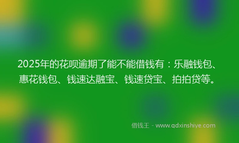 2025年的花呗逾期了能不能借钱有：乐融钱包、惠花钱包、钱速达融宝、钱速贷宝、拍拍贷等。
