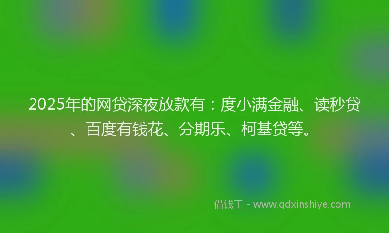 2025年的网贷深夜放款有：度小满金融、读秒贷、百度有钱花、分期乐、柯基贷等。