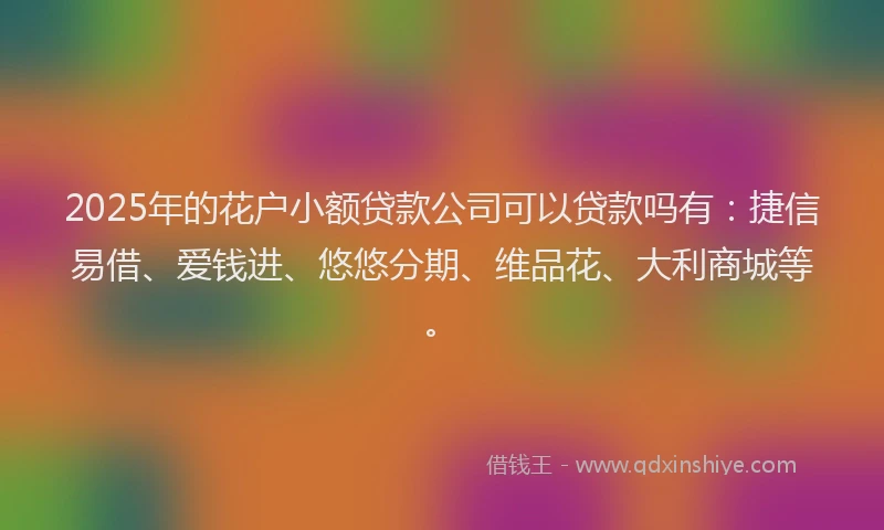 2025年的花户小额贷款公司可以贷款吗有：捷信易借、爱钱进、悠悠分期、维品花、大利商城等。