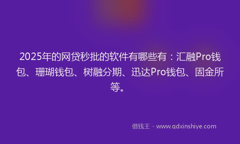 2025年的网贷秒批的软件有哪些有：汇融Pro钱包、珊瑚钱包、树融分期、迅达Pro钱包、固金所等。
