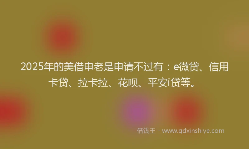 2025年的美借申老是申请不过有：e微贷、信用卡贷、拉卡拉、花呗、平安i贷等。