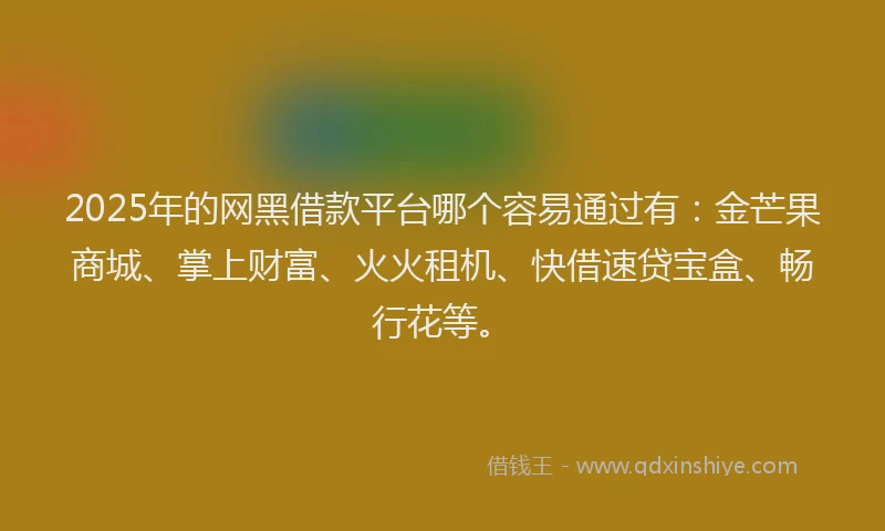 2025年的网黑借款平台哪个容易通过有：金芒果商城、掌上财富、火火租机、快借速贷宝盒、畅行花等。