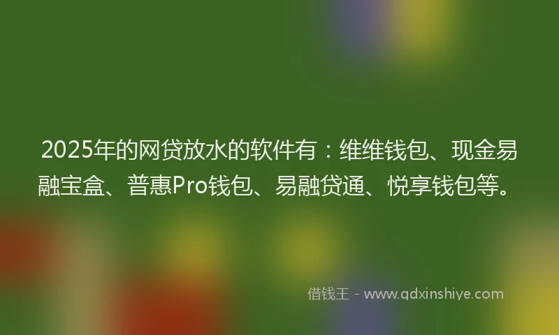 2025年的网贷放水的软件有：维维钱包、现金易融宝盒、普惠Pro钱包、易融贷通、悦享钱包等。