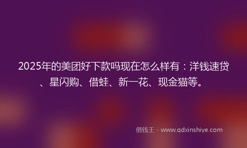2025年的美团好下款吗现在怎么样有：洋钱速贷、星闪购、借蛙、新一花、现金猫等。