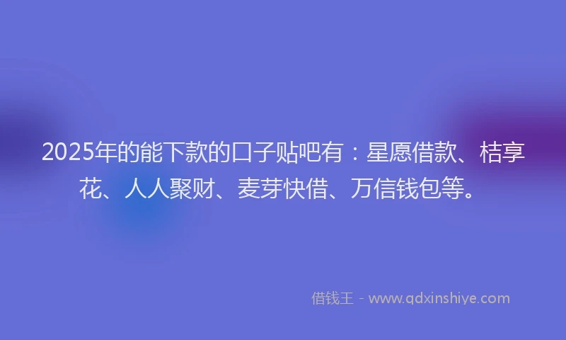 2025年的能下款的口子贴吧有：星愿借款、桔享花、人人聚财、麦芽快借、万信钱包等。