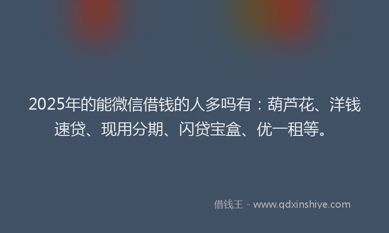 2025年的能微信借钱的人多吗有：葫芦花、洋钱速贷、现用分期、闪贷宝盒、优一租等。
