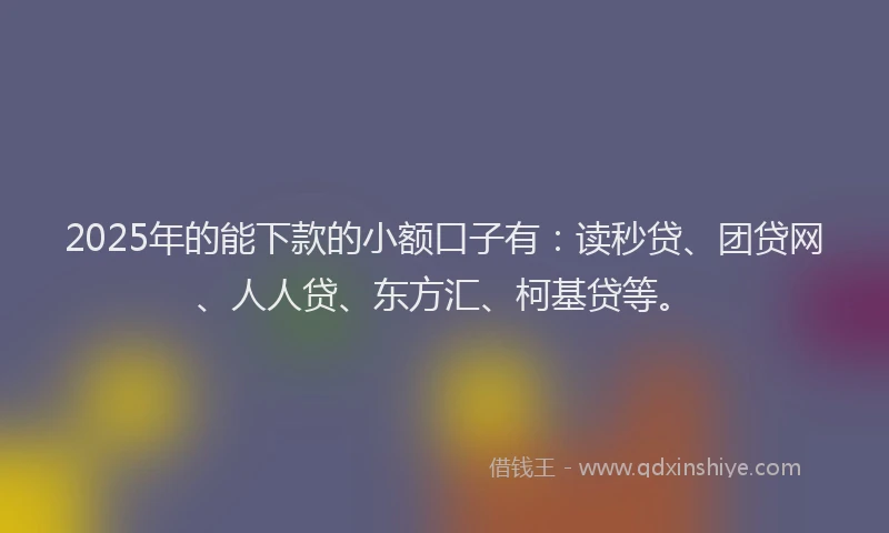 2025年的能下款的小额口子有：读秒贷、团贷网、人人贷、东方汇、柯基贷等。