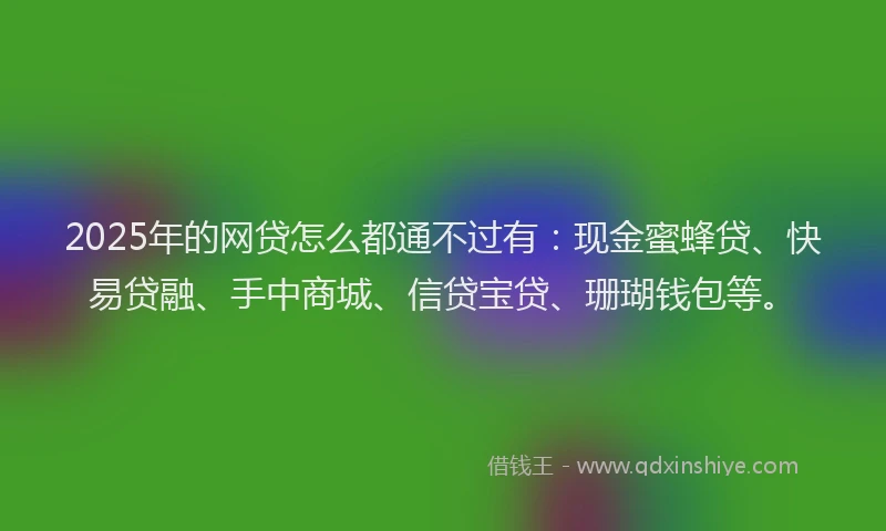 2025年的网贷怎么都通不过有：现金蜜蜂贷、快易贷融、手中商城、信贷宝贷、珊瑚钱包等。