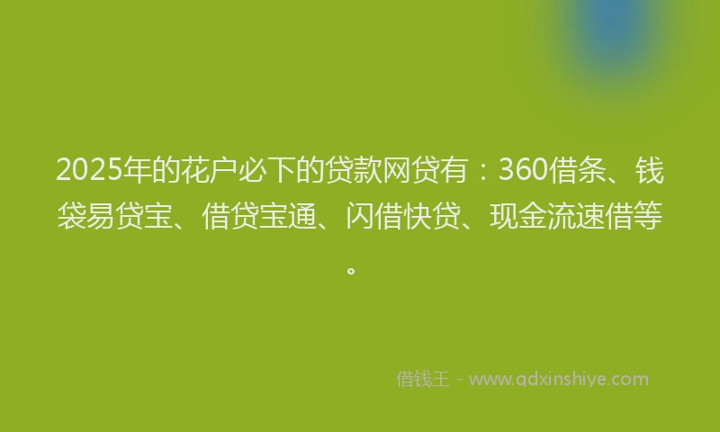2025年的花户必下的贷款网贷有：360借条、钱袋易贷宝、借贷宝通、闪借快贷、现金流速借等。