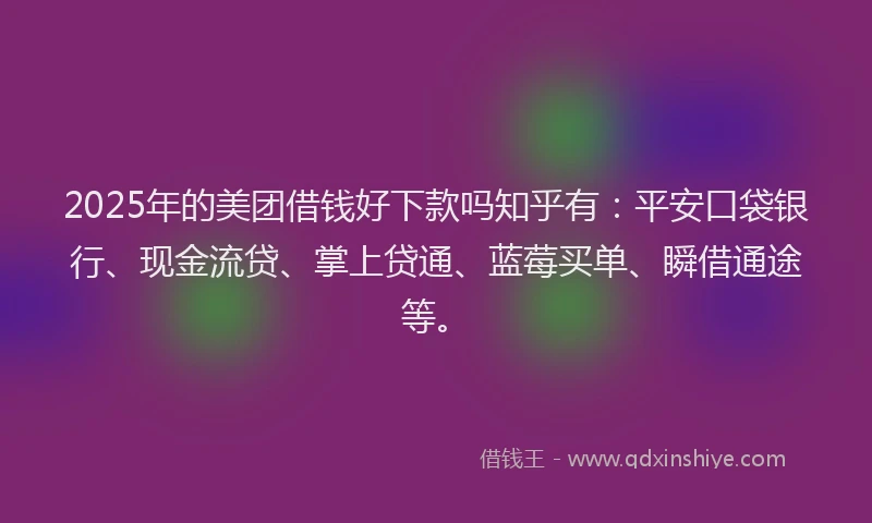 2025年的美团借钱好下款吗知乎有：平安口袋银行、现金流贷、掌上贷通、蓝莓买单、瞬借通途等。