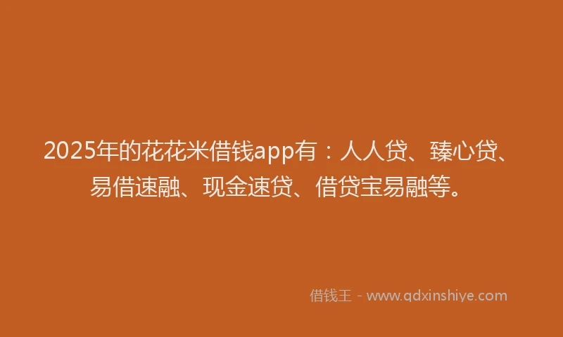2025年的花花米借钱app有：人人贷、臻心贷、易借速融、现金速贷、借贷宝易融等。