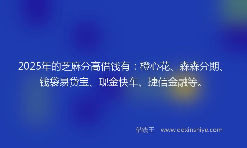 2025年的芝麻分高借钱有：橙心花、森森分期、钱袋易贷宝、现金快车、捷信金融等。