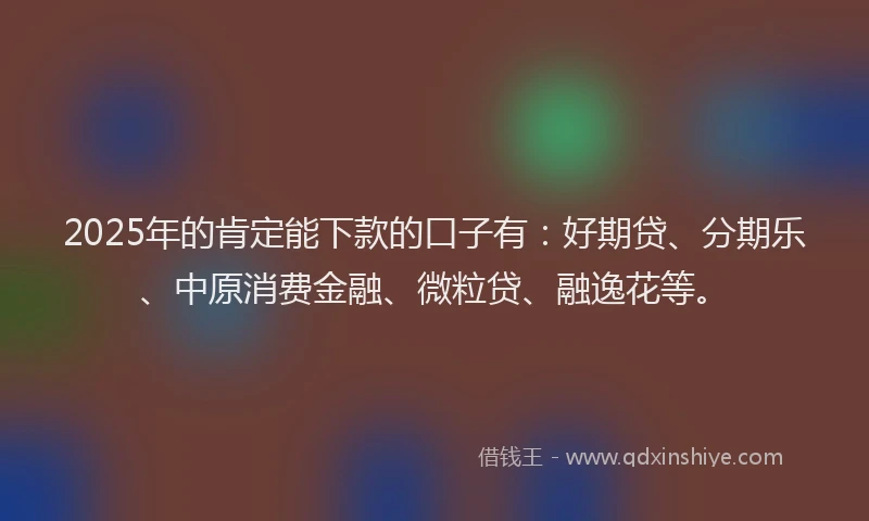 2025年的肯定能下款的口子有：好期贷、分期乐、中原消费金融、微粒贷、融逸花等。