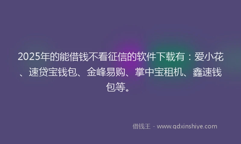 2025年的能借钱不看征信的软件下载有：爱小花、速贷宝钱包、金峰易购、掌中宝租机、鑫速钱包等。