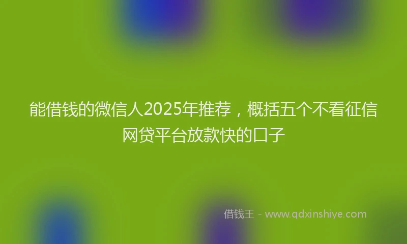 能借钱的微信人2025年推荐，概括五个不看征信网贷平台放款快的口子
