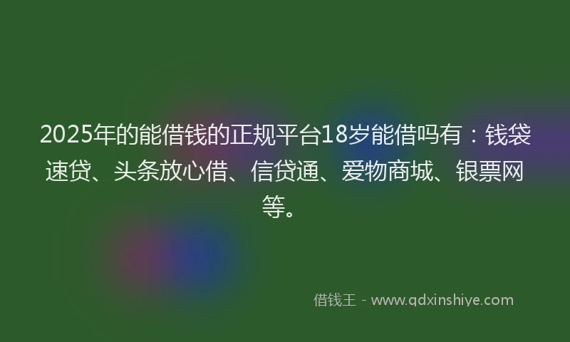2025年的能借钱的正规平台18岁能借吗有:钱袋速贷、头条放心借、信贷通、爱物商城、银票网等。