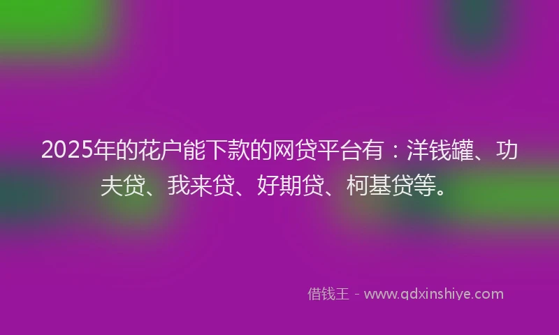 2025年的花户能下款的网贷平台有：洋钱罐、功夫贷、我来贷、好期贷、柯基贷等。