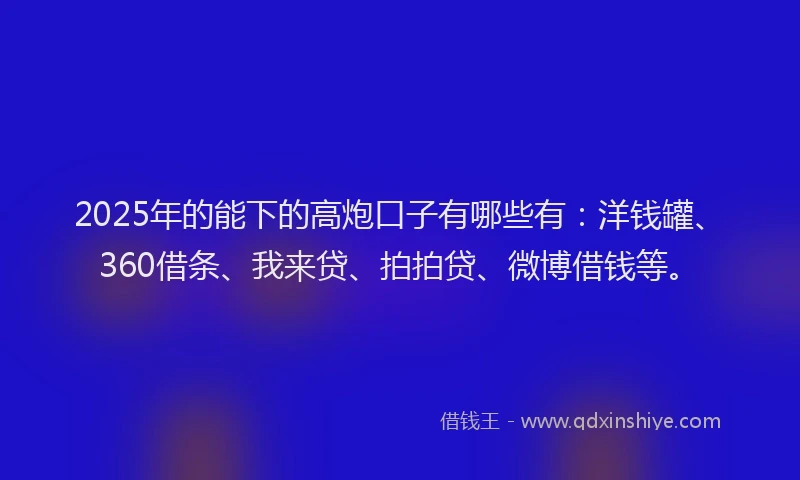 2025年的能下的高炮口子有哪些有：洋钱罐、360借条、我来贷、拍拍贷、微博借钱等。