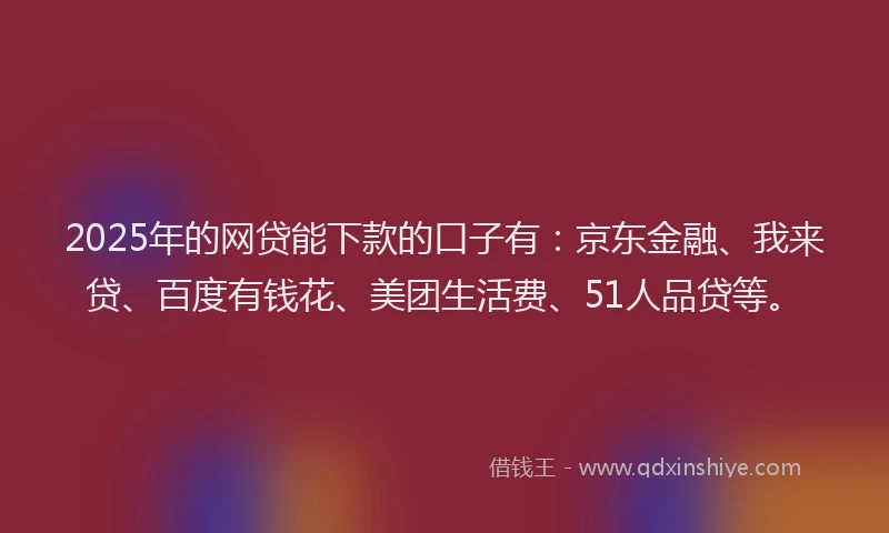 2025年的网贷能下款的口子有：京东金融、我来贷、百度有钱花、美团生活费、51人品贷等。