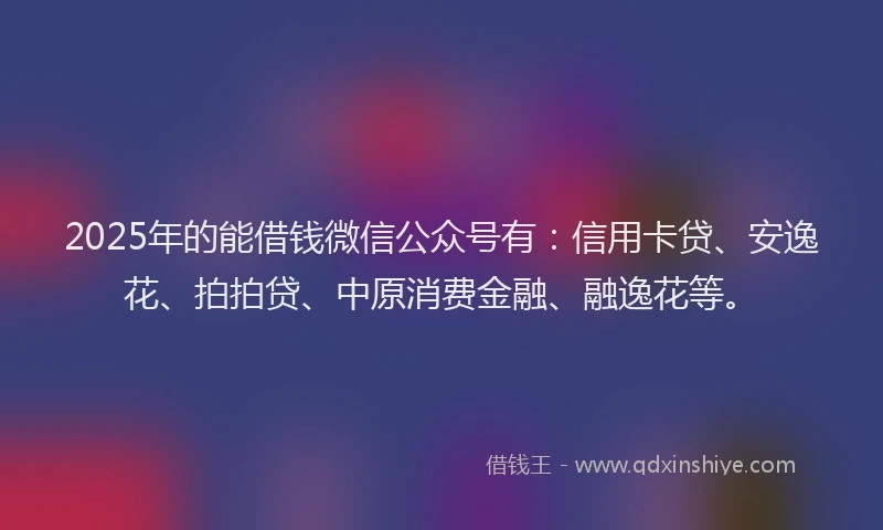 2025年的能借钱微信公众号有：信用卡贷、安逸花、拍拍贷、中原消费金融、融逸花等。