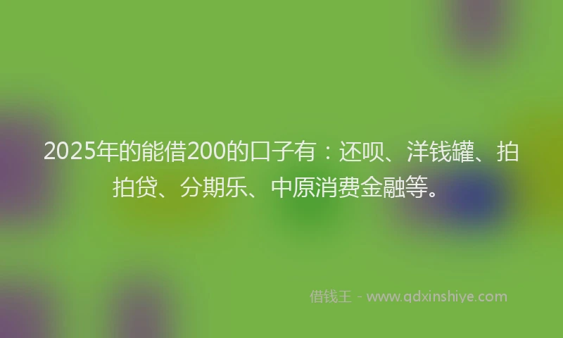 2025年的能借200的口子有：还呗、洋钱罐、拍拍贷、分期乐、中原消费金融等。