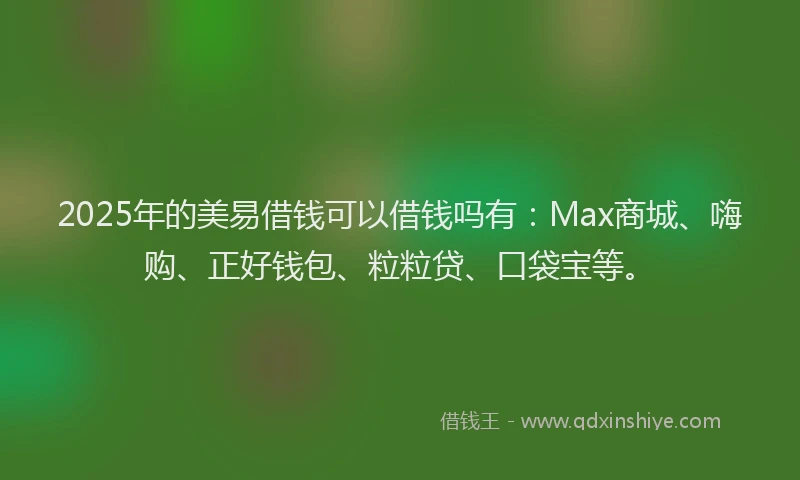 2025年的美易借钱可以借钱吗有：Max商城、嗨购、正好钱包、粒粒贷、口袋宝等。