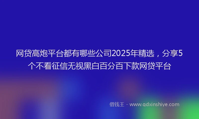 网贷高炮平台都有哪些公司2025年精选，分享5个不看征信无视黑白百分百下款网贷平台