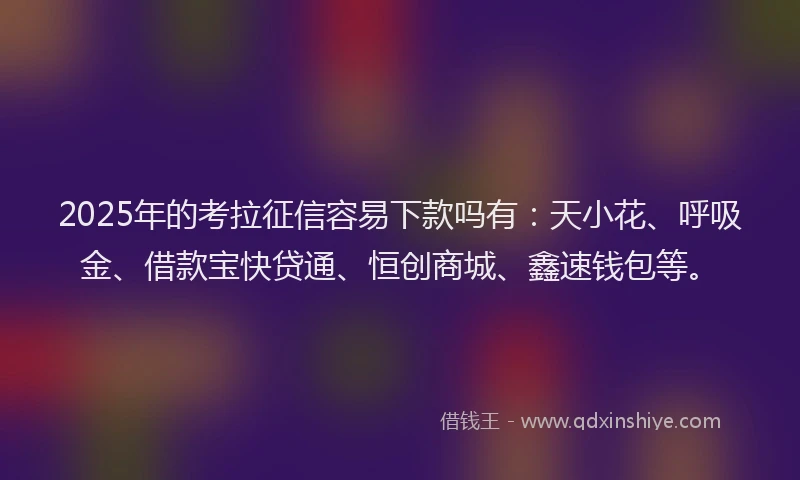 2025年的考拉征信容易下款吗有：天小花、呼吸金、借款宝快贷通、恒创商城、鑫速钱包等。