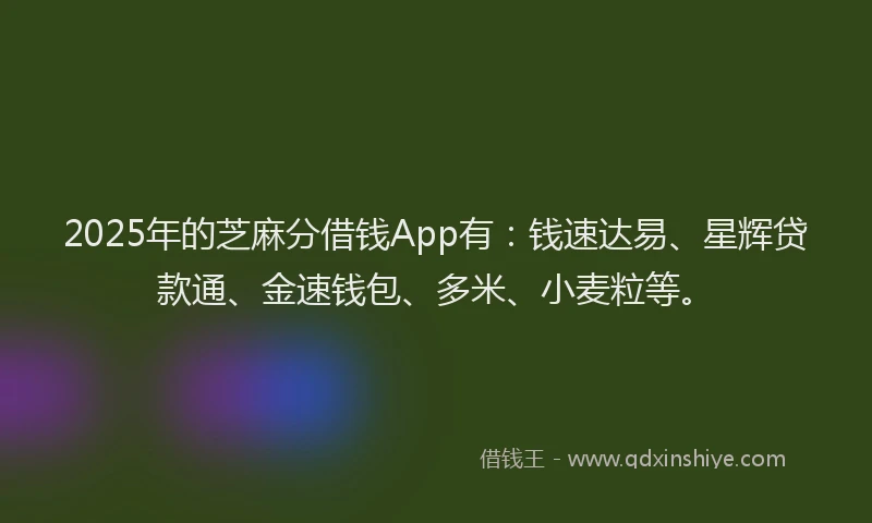 2025年的芝麻分借钱App有：钱速达易、星辉贷款通、金速钱包、多米、小麦粒等。