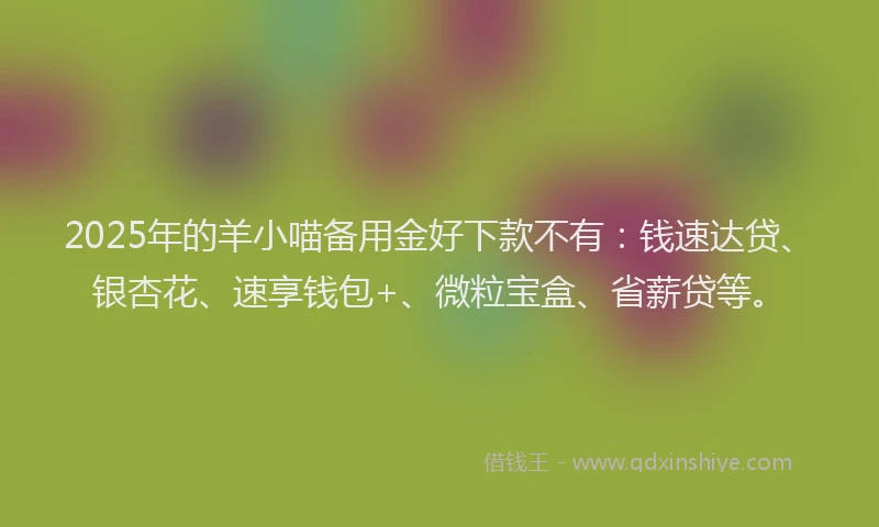 2025年的羊小喵备用金好下款不有：钱速达贷、银杏花、速享钱包+、微粒宝盒、省薪贷等。