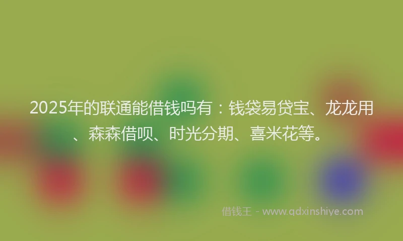 2025年的联通能借钱吗有：钱袋易贷宝、龙龙用、森森借呗、时光分期、喜米花等。