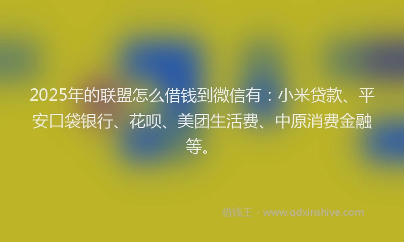2025年的联盟怎么借钱到微信有：小米贷款、平安口袋银行、花呗、美团生活费、中原消费金融等。