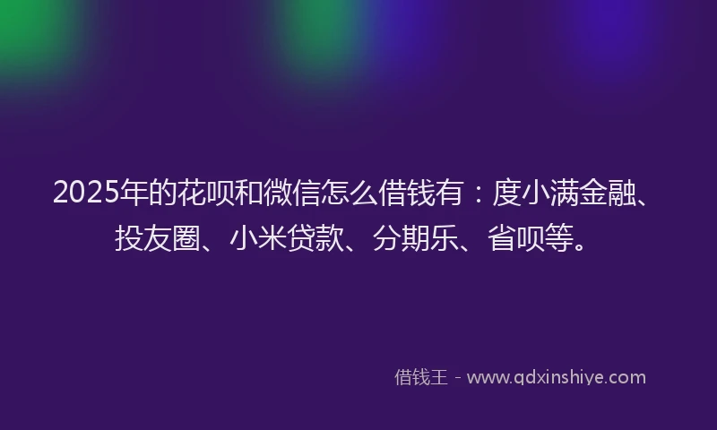 2025年的花呗和微信怎么借钱有：度小满金融、投友圈、小米贷款、分期乐、省呗等。