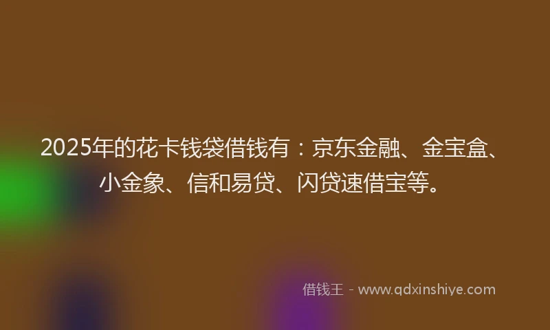2025年的花卡钱袋借钱有：京东金融、金宝盒、小金象、信和易贷、闪贷速借宝等。